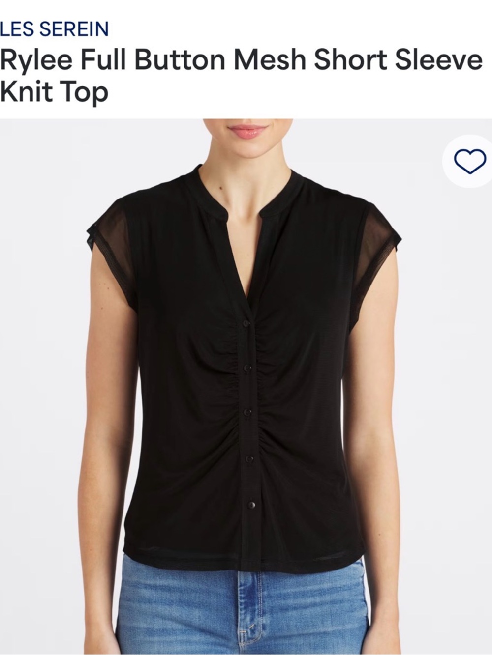 LES SEREIN Rylee Button-Front Mesh Sleeve Top - Black